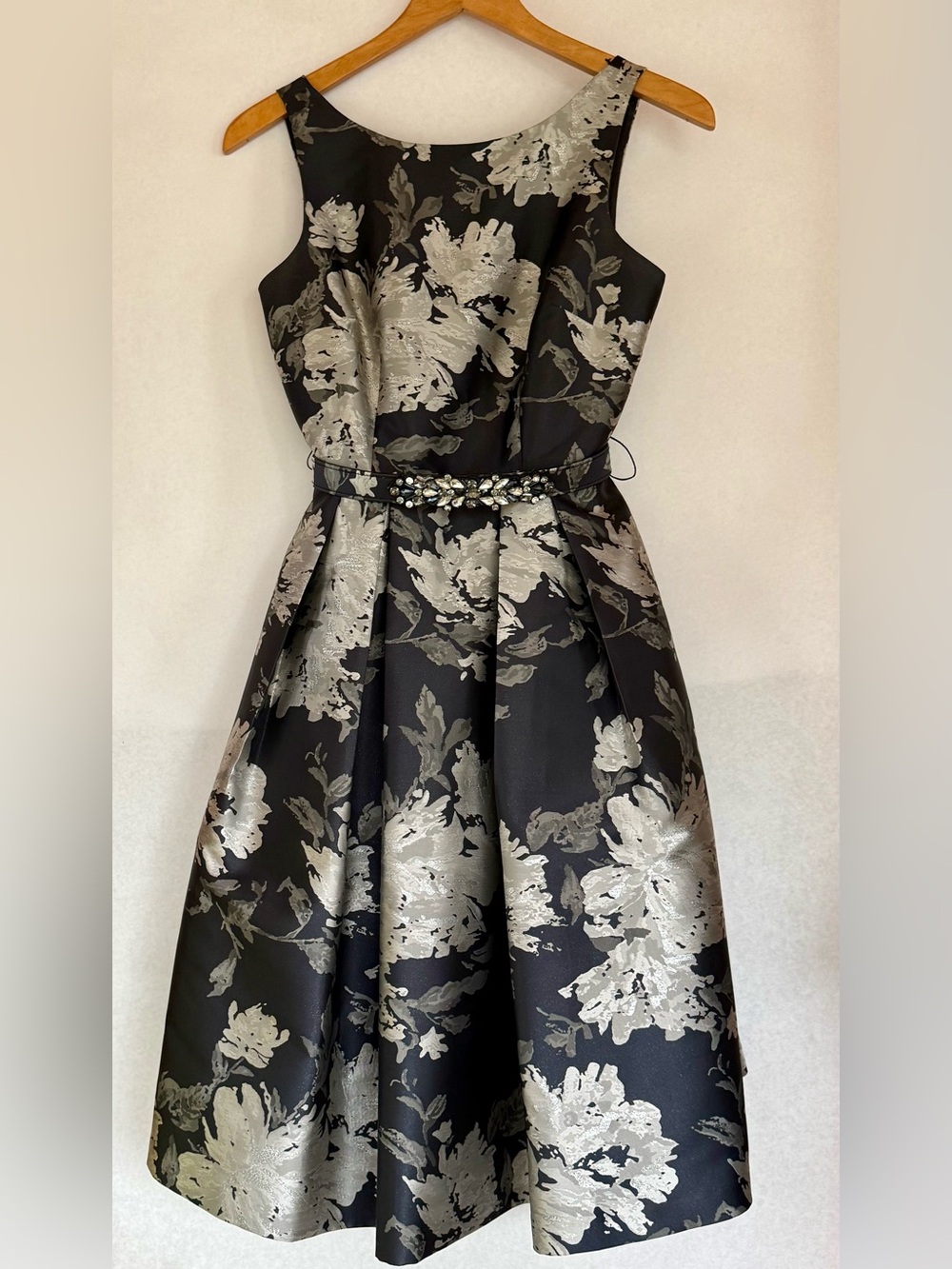 Stunning Black and Silver Floral Fit & Flare Dress